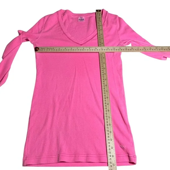 PINK Victoria's Secret Waffle Knit Thermal V-Neck Top Neon Pink Medium - Picture 6 of 6